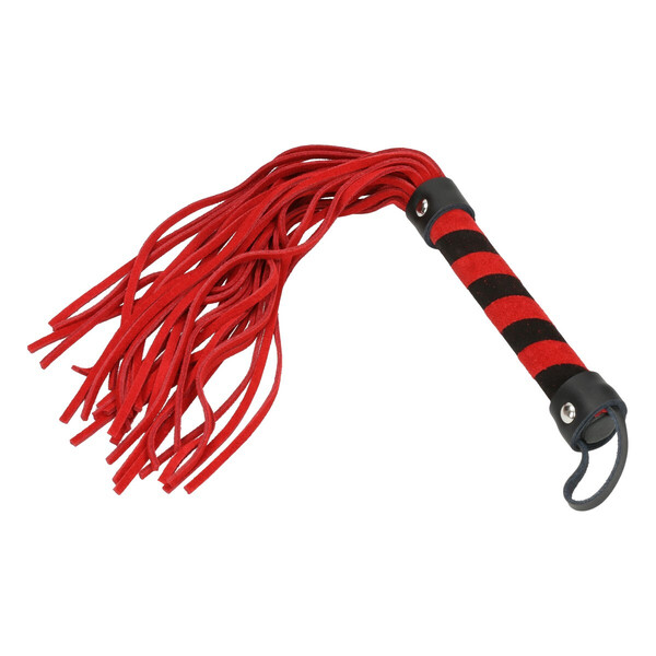 elegante Riemenpeitsche aus Leder - rot/schwarz