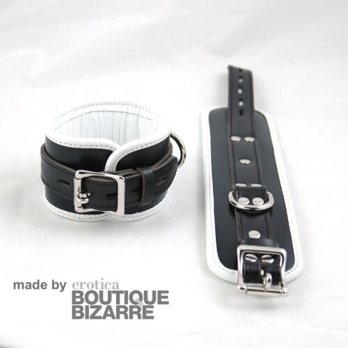 Boutique Bizarre Leder-Fußfessel schwarz-weiß