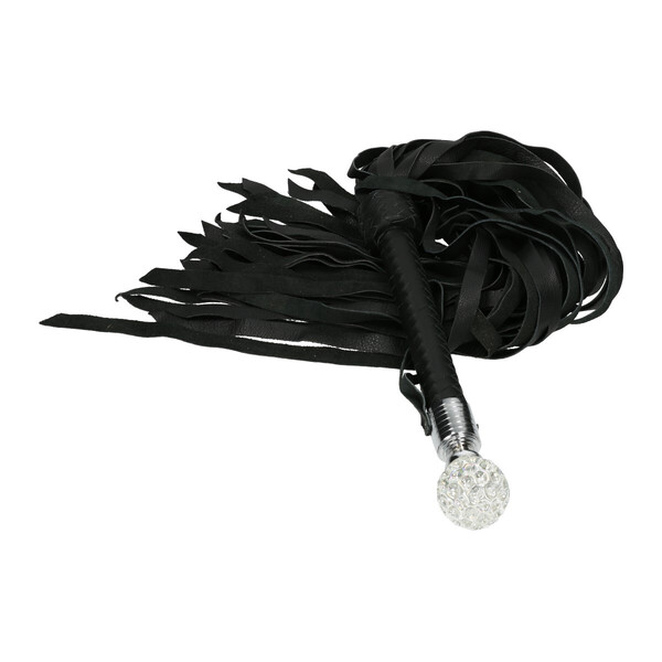 Luxus Flogger aus Leder mit Schmuckkristall rund