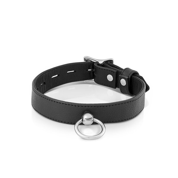 Leder BDSM Halsband mit O-Ring, schwarz, passend für Halsumfang von 300 bis 450 mm