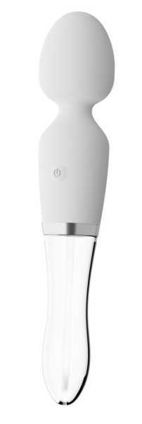 LED Glas-Silikon-Massagestab-Vibrator beidseitig nutzbar mit 10 Vibrationsmodi Liaison Weiß