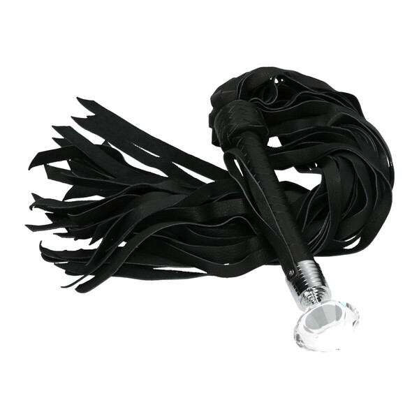 Luxus Flogger aus Leder mit klarem Schmuckkristall oval